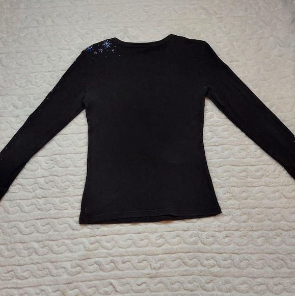 Christine Alexander Black Long Sleeve Rhinestone Detail Top Size L - Picture 10 of 11